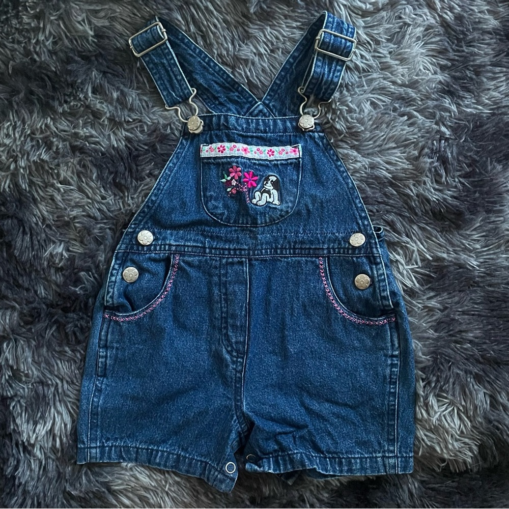 little girl’s big dog dark blue denim overalls